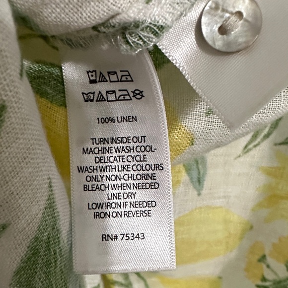 Martha Stewart Linen Lemon & Leaf Button-Down Shirt in Yellow and Green - Picture 7 of 8